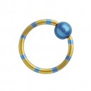 Blue/Yellow Striped Anodized Captive Bead Ring w/ Blue Ball