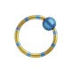 Blue/Yellow Striped Anodized Captive Bead Ring w/ Blue Ball