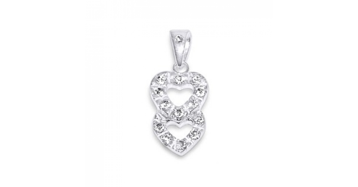 Pendentif Double Cœur En Argent Massif 925 - Occasion - Bijou Romantique Sans Marque