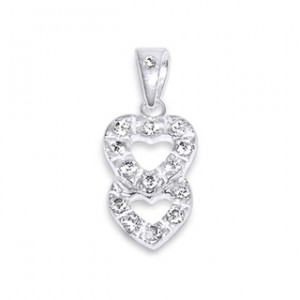 Double Heart Zirconia 925 Sterling Silver Pendent