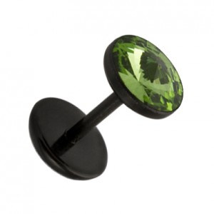 Black Acrylic Fake Plug Earring Stud w/ Green Zirconia