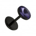 Black Acrylic Fake Plug Earring Stud w/ Purple Zirconia