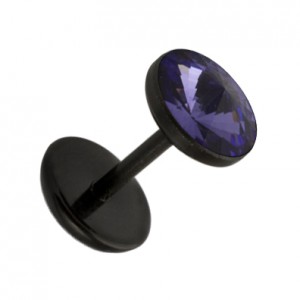 Fake-Plug Ohrringe Acryl Schwarz Zirkonia Lila