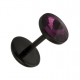 Black Acrylic Fake Plug Earring Stud w/ Mauve Zirconia