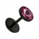 Faux Plug Oreille Acrylique Noir Zircone Rose