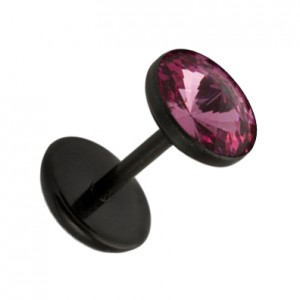Fake-Plug Ohrringe Acryl Schwarz Zirkonia Rosa