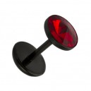Black Acrylic Fake Plug Earring Stud w/ Red Zirconia