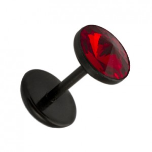 Fake-Plug Ohrringe Acryl Schwarz Zirkonia Rot