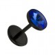 Black Acrylic Fake Plug Earring Stud w/ Dark Blue Zirconia