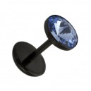 Black Acrylic Fake Plug Earring Stud w/ Light Blue Zirconia