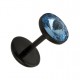 Black Acrylic Fake Plug Earring Stud w/ Turquoise Zirconia