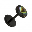 Black Acrylic Fake Plug Earring Stud w/ Dark Rainbow Zirconia