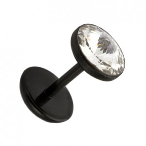 Fake-Plug Ohrringe Acryl Schwarz Zirkonia Weiß