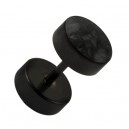 Black Anodized 316L Steel Earlobe Fake Plug Stud Earring w/ Discs & Black Crystal