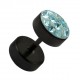 Black Anodized 316L Steel Earlobe Fake Plug Stud Earring w/ Discs & Turquoise Crystal
