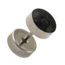 316L Surgical Steel Earlobe Fake Plug Stud Earring w/ Discs & Black Crystal