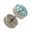 316L Surgical Steel Earlobe Fake Plug Stud Earring w/ Discs & Turquoise Crystal