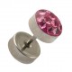 316L Surgical Steel Earlobe Fake Plug Stud Earring w/ Discs & Pink Crystal