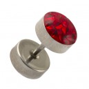 316L Surgical Steel Earlobe Fake Plug Stud Earring w/ Discs & Red Crystal