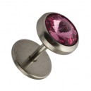 Pink Strass 8 mm Fake Plug Earring Stud Earlobe Ring