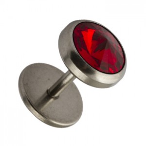 Fake-Plug Ohrringe Strassstein 8 mm Rot