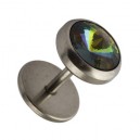 Dark Rainbow Strass 8 mm Fake Plug Earring Stud Earlobe Ring