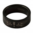 316L Steel Black Anodized Ring w/ Tribal 1 Laser Engraving