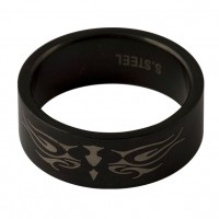 Bague Acier 316L Anodisée Noir Gravure Laser Tribal 1