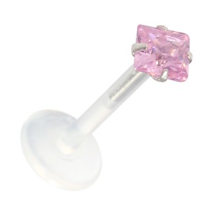 Pink Square Push-fit Bioflex Medusa Bar Stud Ring