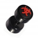 Black Fake Plug Stud Earlobe Piercing with Red Biohazard Rubber Logo