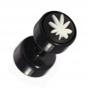 Black Fake Plug Stud Earlobe Piercing with White Cannabis Rubber Logo