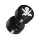 Black Fake Plug Stud Earlobe Piercing with White Pirate Rubber Logo