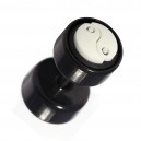 Black Fake Plug Stud Earlobe Piercing with White Yin Yang Rubber Logo