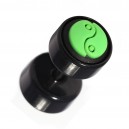 Black Fake Plug Stud Earlobe Piercing with Green Yin Yang Rubber Logo