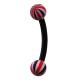 Black/Red Beach Ball Eyebrow Curved Bar Bioflex/Bioplast Ring w/ Balls
