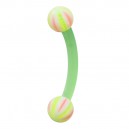 Pink/Green Beach Ball Eyebrow Curved Bar Bioflex/Bioplast Ring w/ Balls
