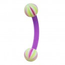 Green/Purple Beach Ball Eyebrow Curved Bar Bioflex/Bioplast Ring w/ Balls
