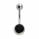 316L Steel Belly Bar Navel Button Ring w/ Black Strass