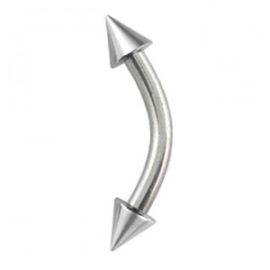 Eyebrow Curved Bar 23G Titanium Ring w/ Two Spikes