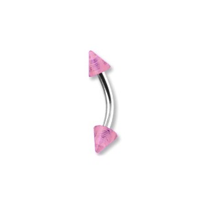 Transparent Pink Acrylic Eyebrow Curved Bar Ring w/ Spikes