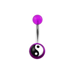 Transparent Purple Acrylic Belly Bar Navel Button Ring w/ Yin and Yang