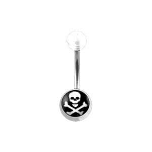 Transparent Acrylic Belly Bar Navel Button Ring w/ Skull