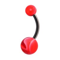 Red Transparent Marbled Acrylic Belly Bar Navel Button Ring