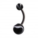 Black Transparent Marbled Acrylic Belly Bar Navel Button Ring