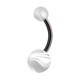 White Transparent Marbled Acrylic Belly Bar Navel Button Ring