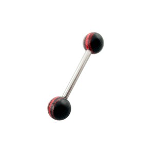 Acrylic Tongue Bar Ring w/ Red / Gray Circles