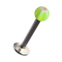 Acrylic Labret Bar Stud Ring with Green/Pink Star & Flower