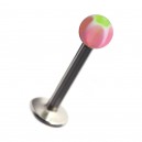 Acrylic Labret Bar Stud Ring with Pink/Green Star & Flower