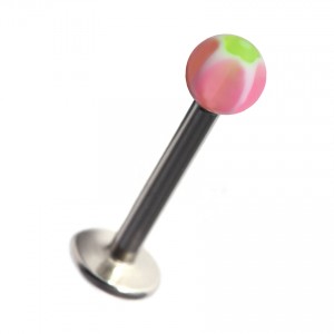 Acrylic Labret Bar Stud Ring with Pink/Green Star & Flower