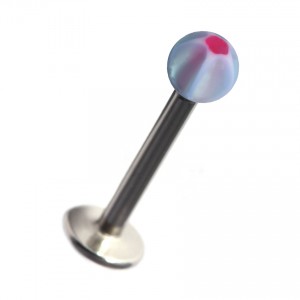 Acrylic Labret Bar Stud Ring with Blue/Pink Star & Flower